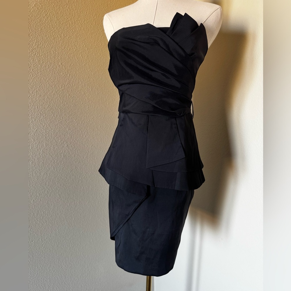 Betsy & Adam Black Asymmetrical Strapless Dress
